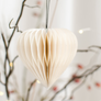 Off-White Paper Heart Christmas Ornament with Silver Glitter Edge