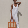 Raja Everyday Bag - Leather & Cane Handbag - Medium Camel