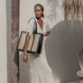 Raja Everyday Bag - Leather & Cane Handbag - Large Black