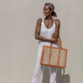 Raja Everyday Bag - Leather & Cane Handbag - Large Camel