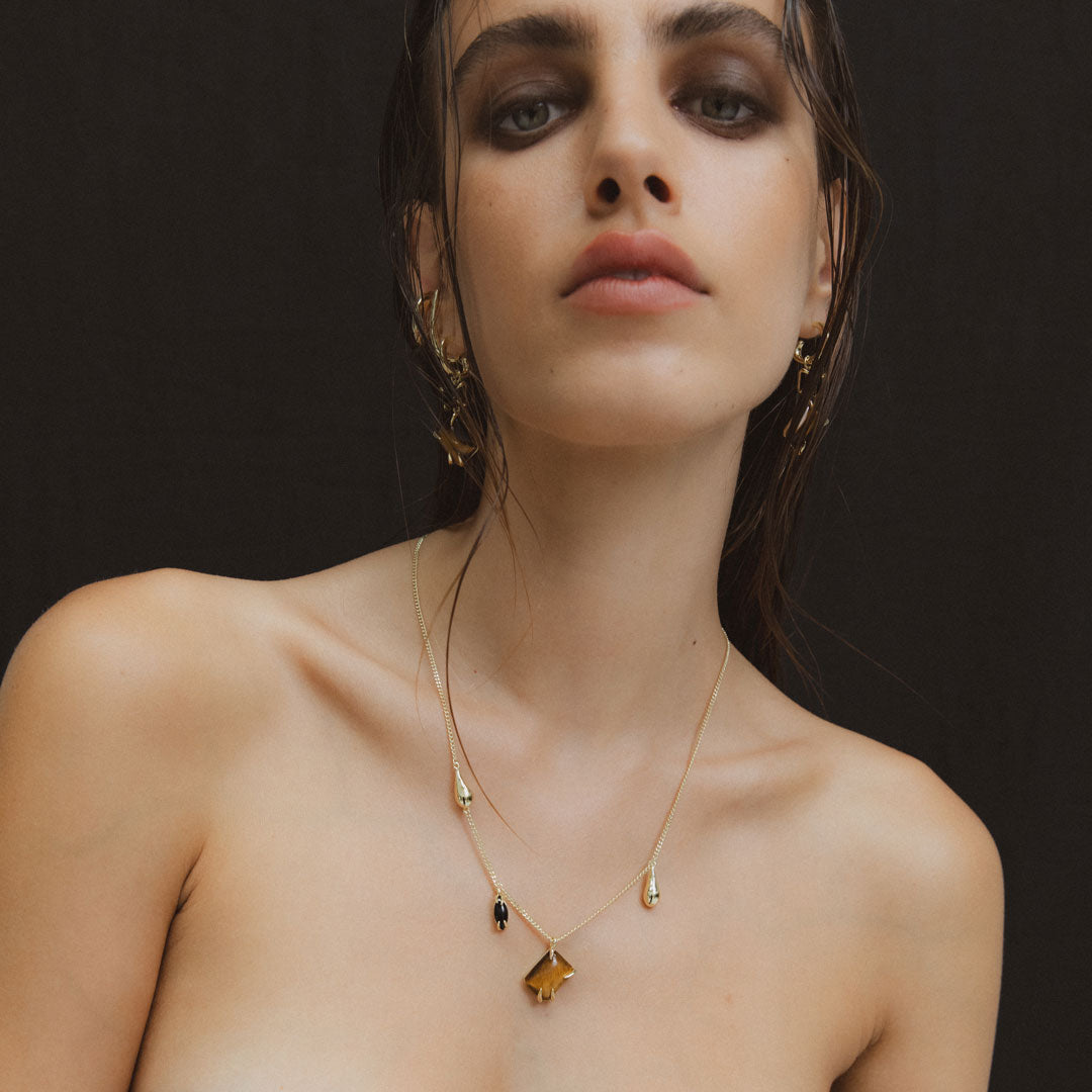 F+H Studios | It's Complicated Necklace | 18k Gold Plating + Tiger's Eye + Onyx - NASH + BANKS