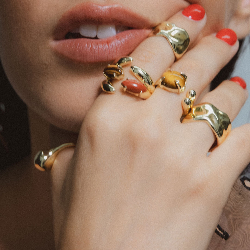 F+H Studios | Cluster Gemstone Ring - NASH + BANKS | 18K Gold Plating + Red Jasper + Tiger's Eye