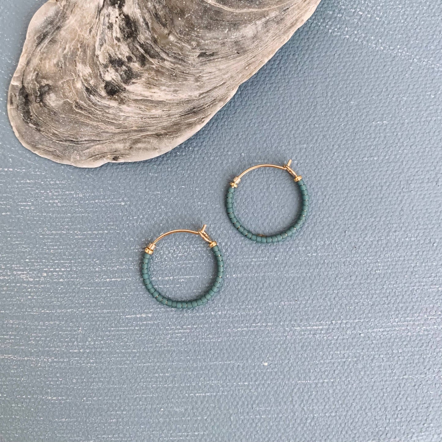 Alice Rise | Little Beaded Hoop Earrings | Slate Blue - NASH + BANKS