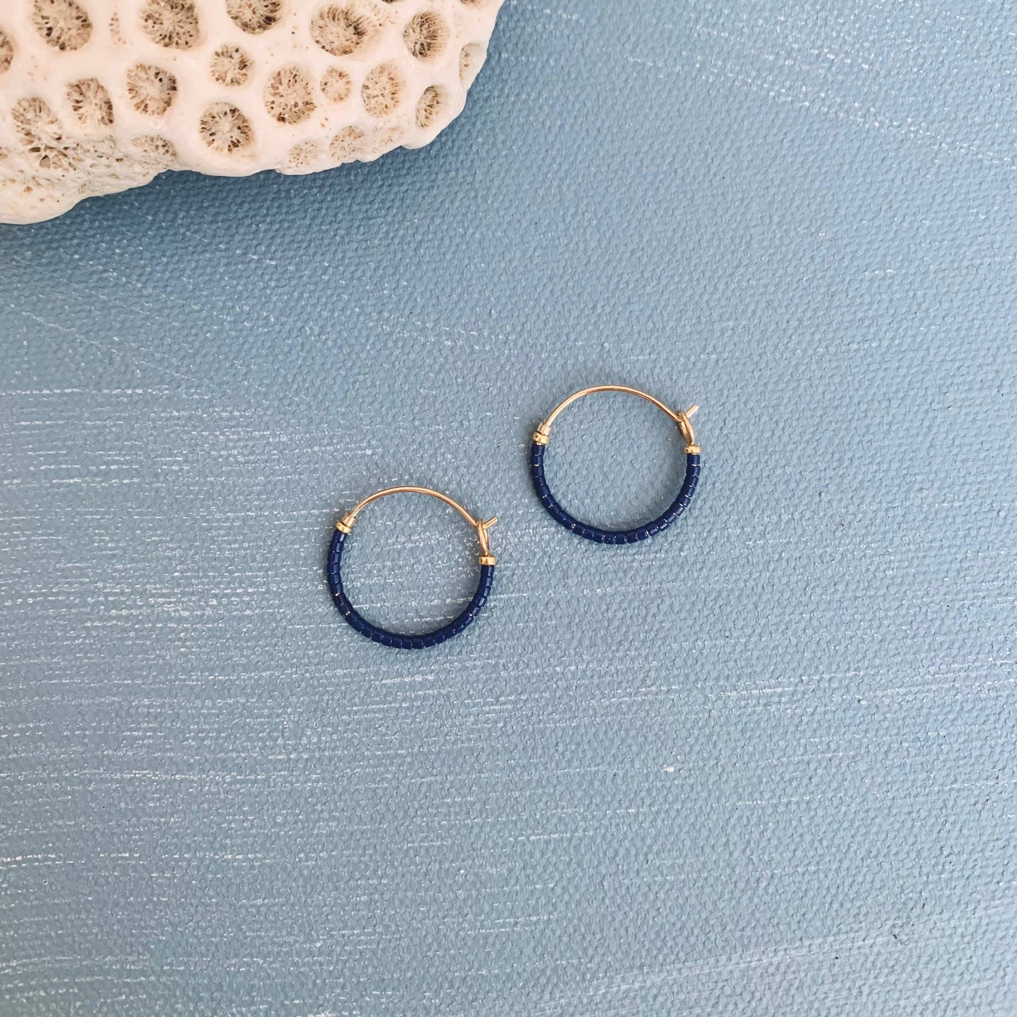 Alice Rise | Little Beaded Hoop Earrings | Navy - NASH + BANKS