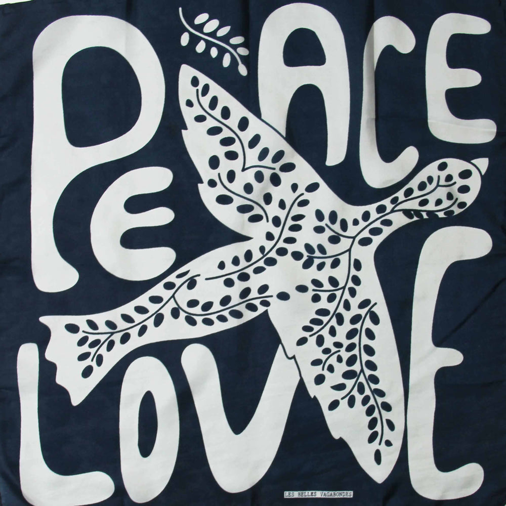 Les Belles Vagabondes | Peace & Love Navy | Mini Silk Scarf - NASH + BANKS