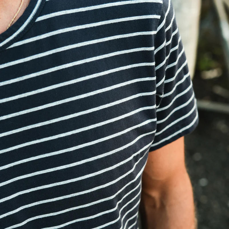 Mr Simple | Breton Stripe Tee | Navy + Grey Marle - NASH + BANKS