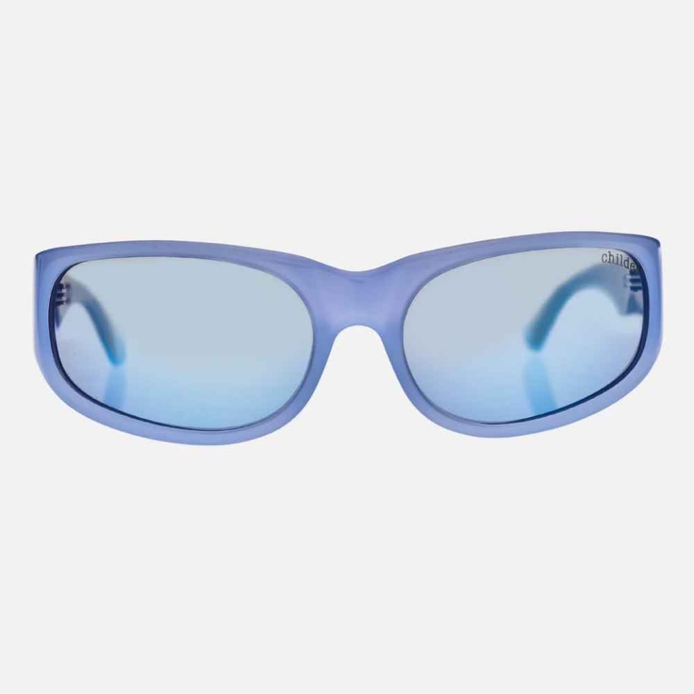 Childe Eyewear | CYLINDER Pearl Sky Blue | Grey Polarised Blue Chrome Mirror Bio Lens