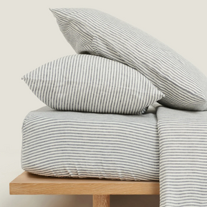 100% Linen European Pillowcase Set (of two) in Blue Stripes