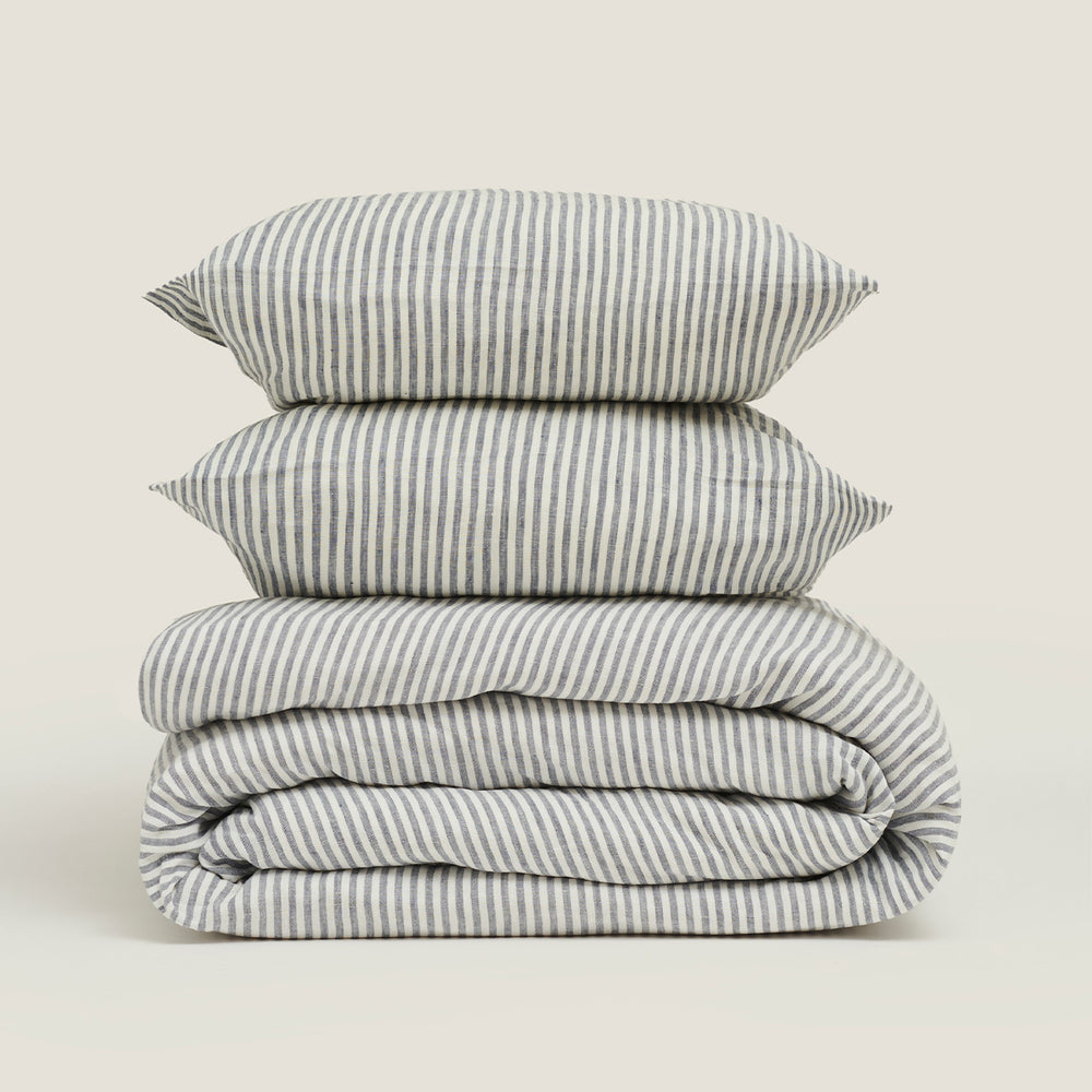 
                  
                    Carlotta & Gee - 100% Linen European Pillowcase Set in Blue Stripes
                  
                