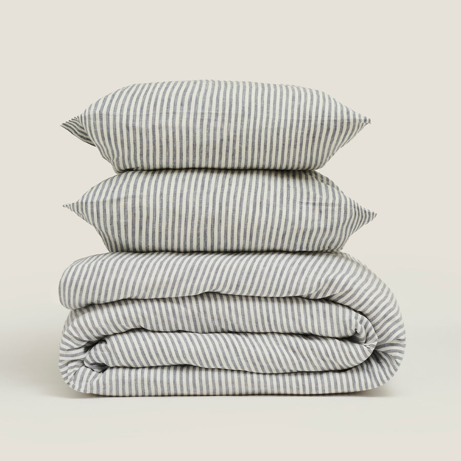 Carlotta & Gee - 100% Linen European Pillowcase Set in Blue Stripes