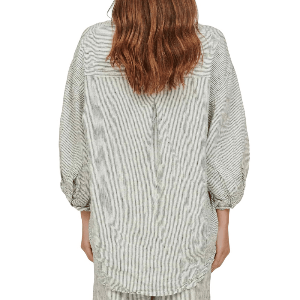 
                  
                    Carlotta & Gee - 100% Linen Pyjama Shirt in Pencil Stripes
                  
                
