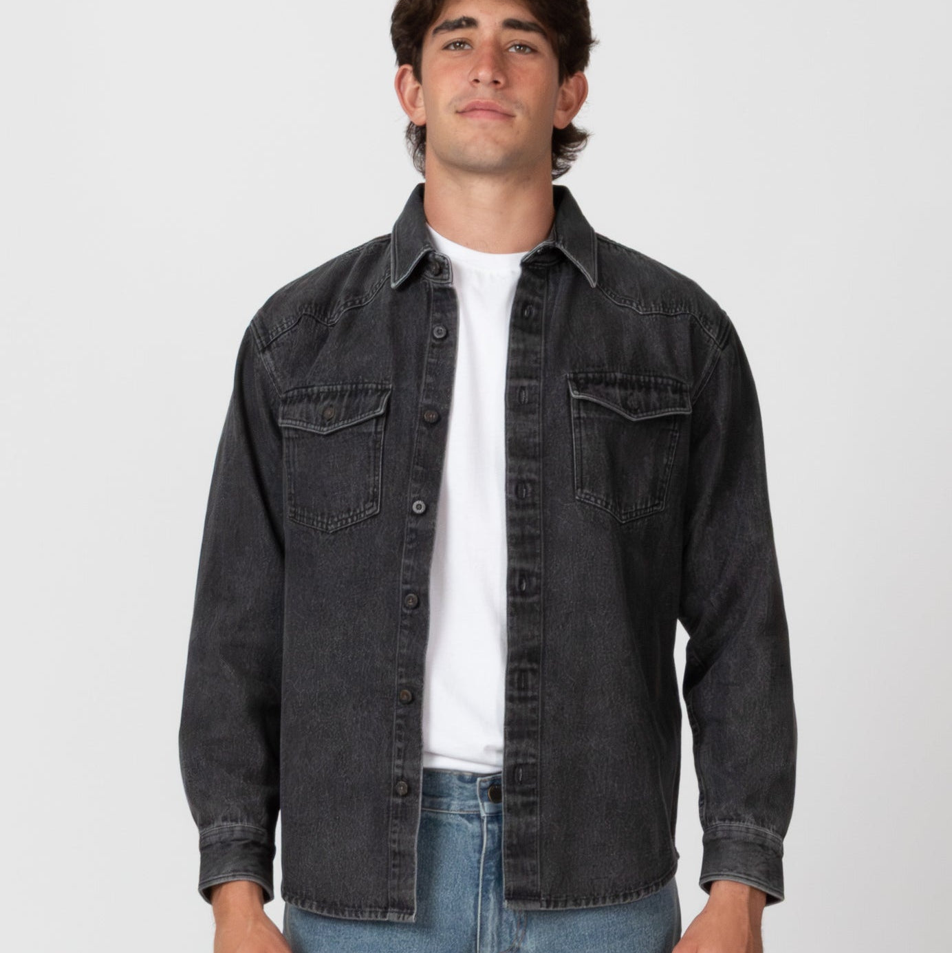 Mr Simple | West Washed Denim Shirt | Washed Black - NASH + BANKS