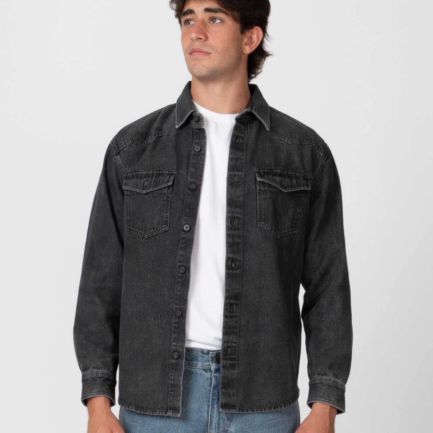 Mr Simple | West Washed Denim Shirt | Washed Black - NASH + BANKS
