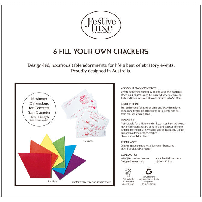 Fill Your Own Christmas Crackers | Champagne 6pk - Plastic-Free - NASH+BANKS