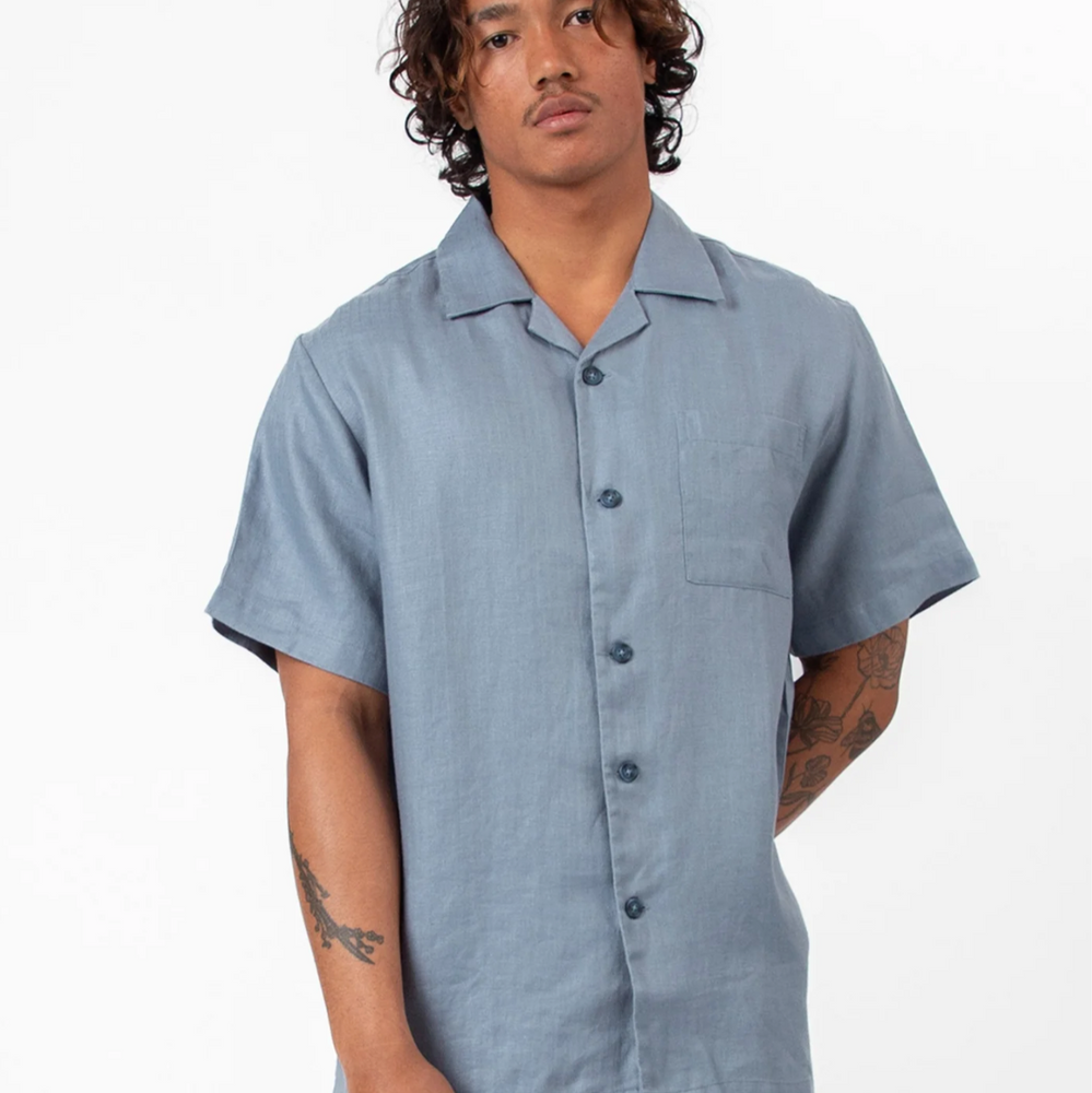 Mr Simple | Cuban SS Shirt | Shore Slate Blue Linen
