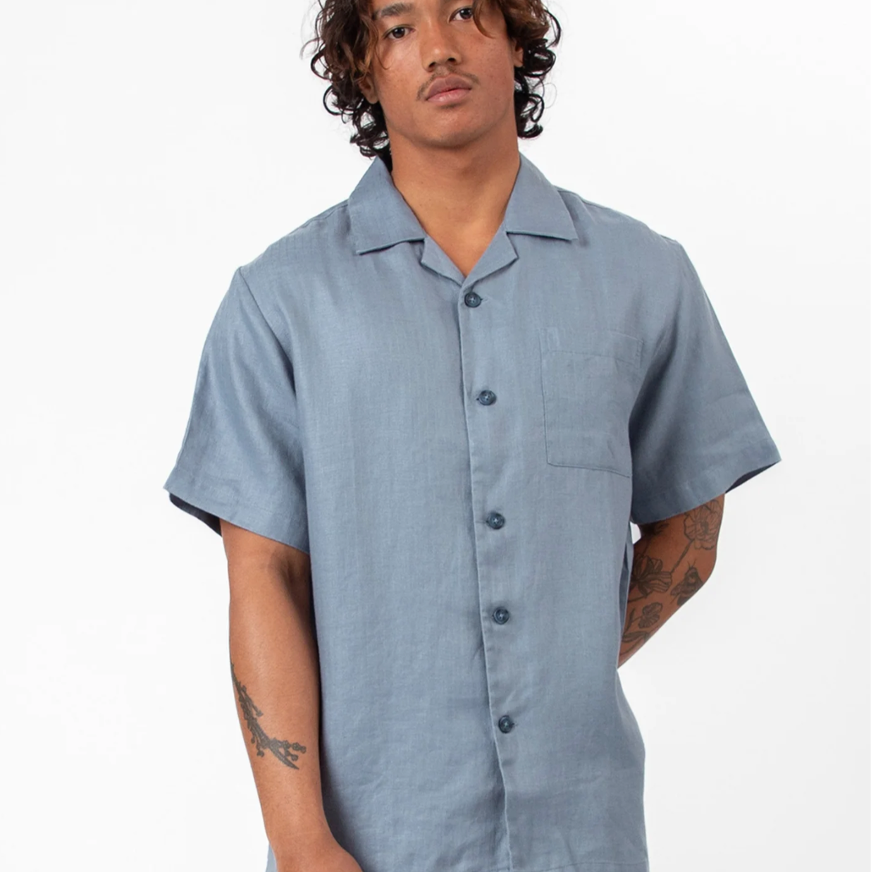 Mr Simple | Cuban SS Shirt | Shore Slate Blue Linen