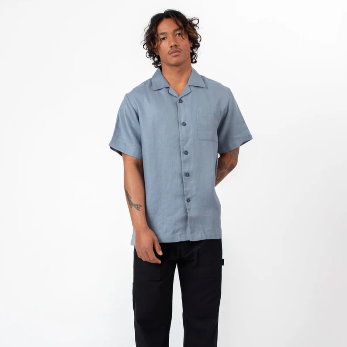 Mr Simple | Cuban SS Shirt | Shore Slate Blue Linen