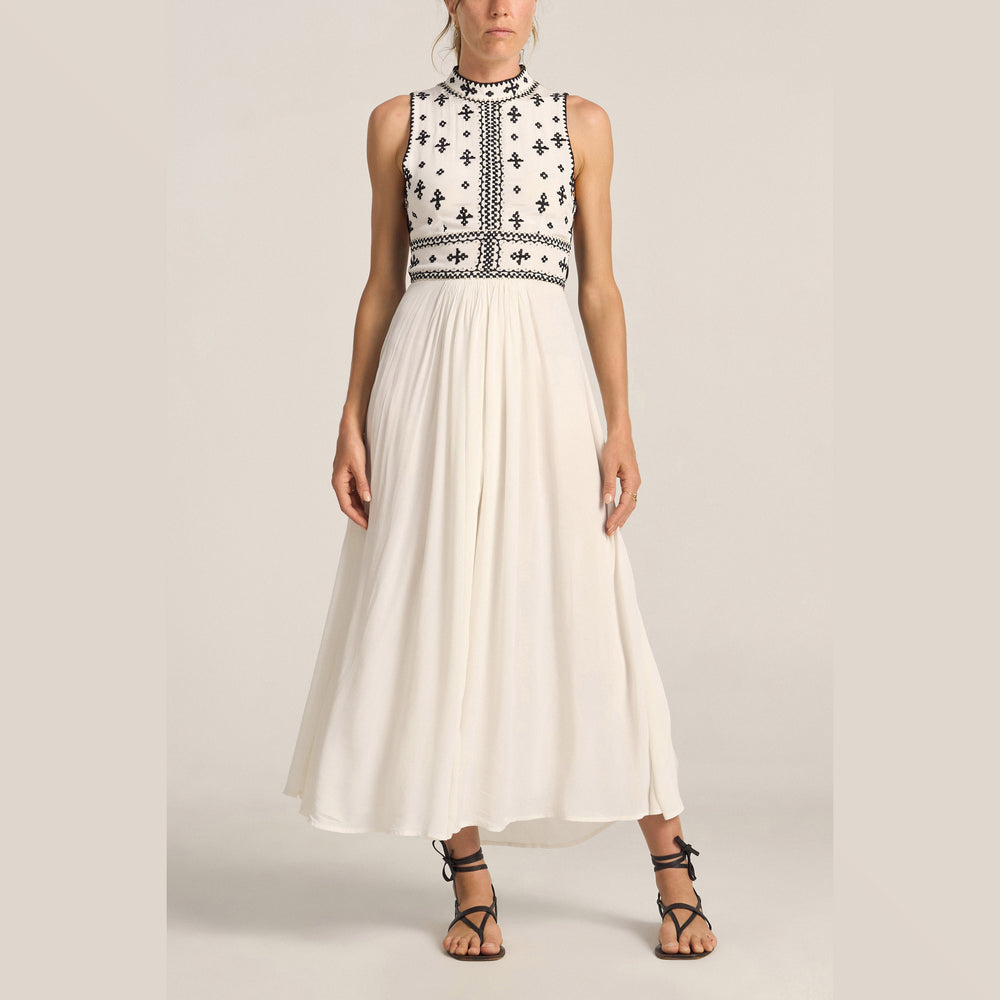 ILIO NEMA | Dove Dress | Folk Embroidery Silk - NASH + BANKS