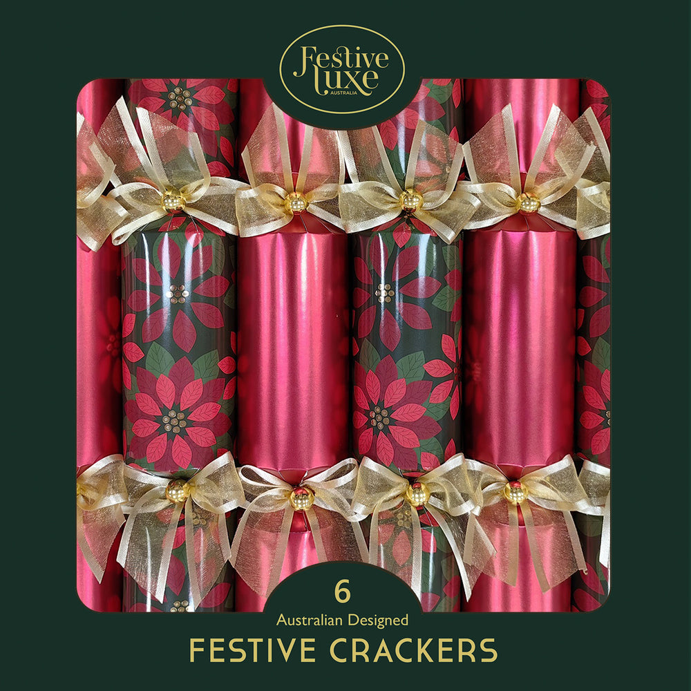 Festive Luxe | Modern Poinsettia | Christmas Crackers 6pk 