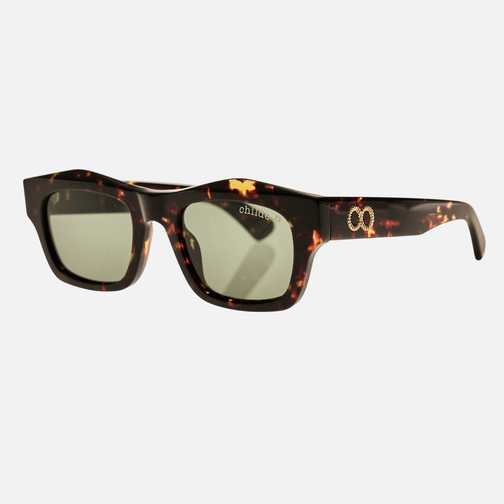 CHILDE Eyewear | FOLSOM Bio-Acetate Gloss Havana Tort | Green Polarised Lens