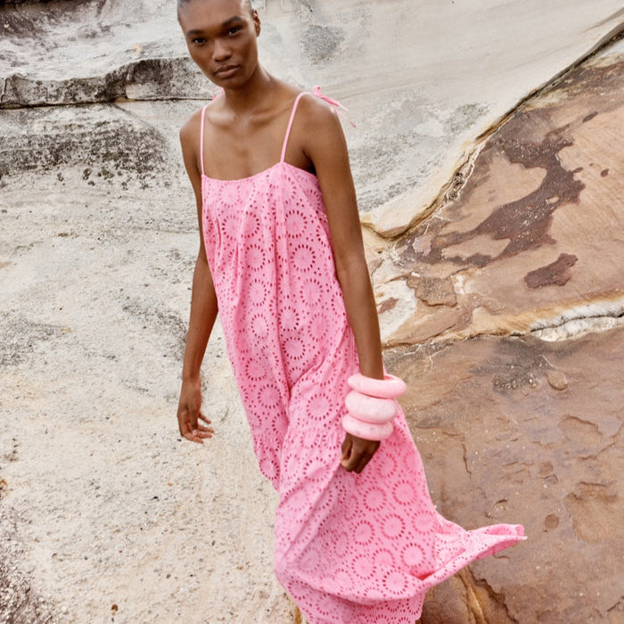 ILIO NEMA | Ammon Dress | Pink + Red Eyelet - NASH + BANKS