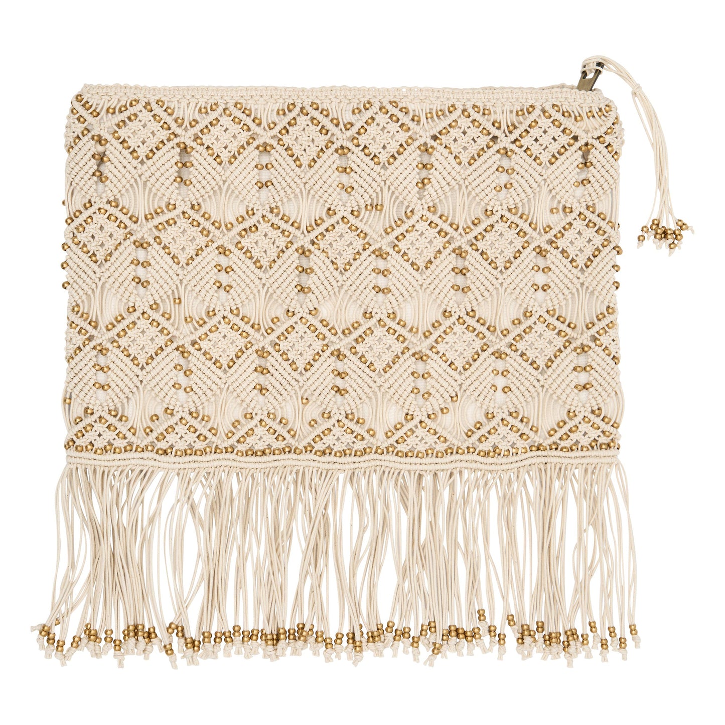 ILIO NEMA | Macrame Fringe Clutch | Ivory + Gold - NASH + BANKS