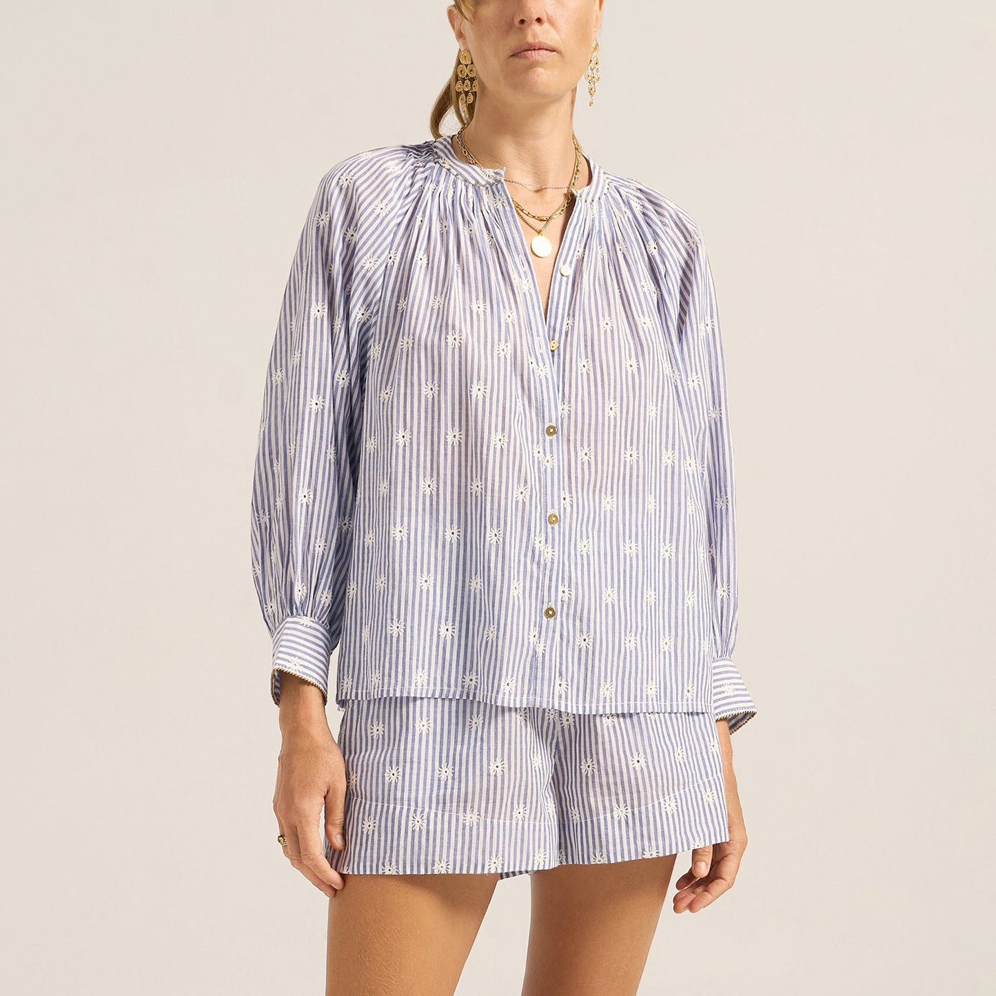 ILIO NEMA | Salome Blouse | Eyelet Stripe Voile - NASH + BANKS