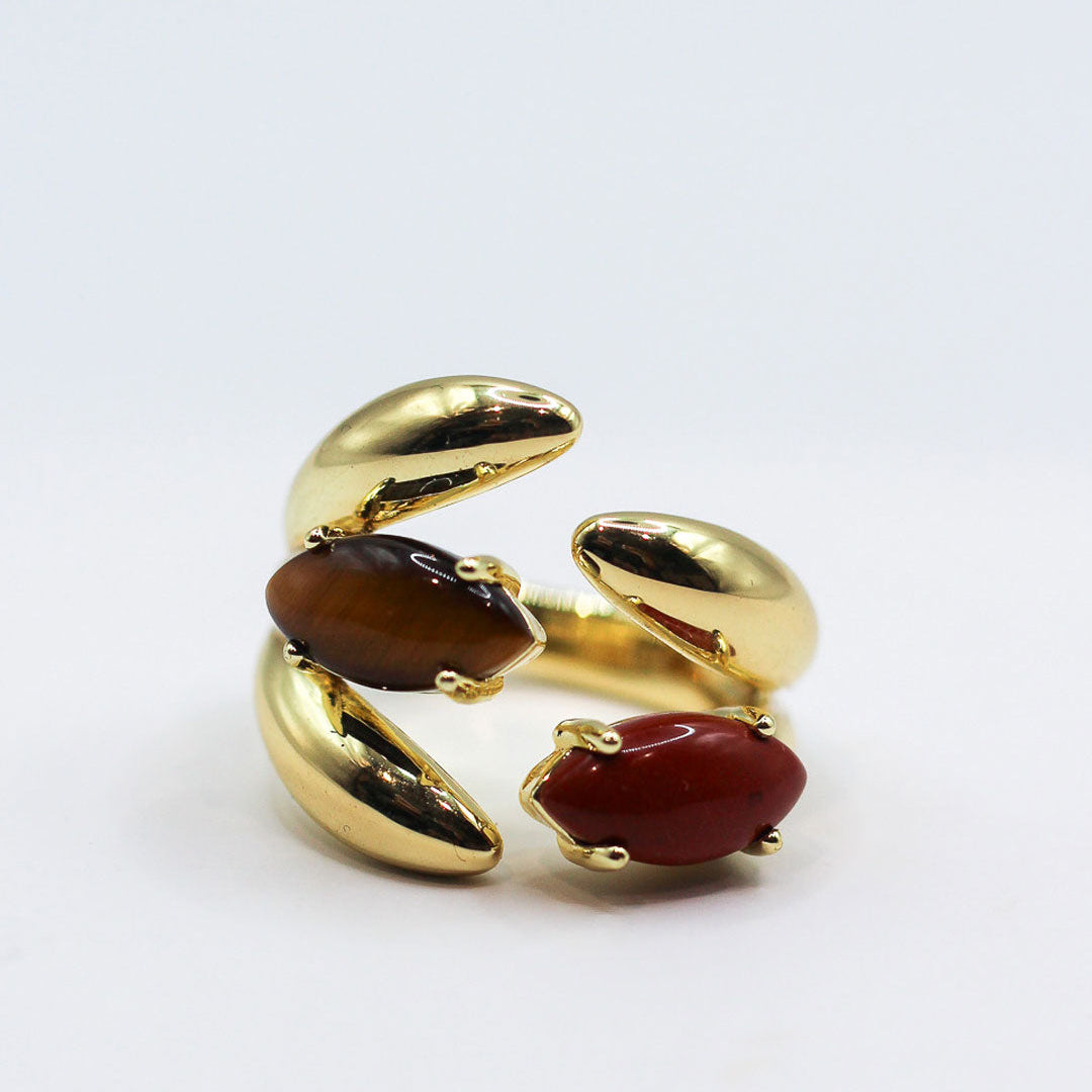 F+H Studios | Cluster Gemstone Ring - NASH + BANKS | 18K Gold Plating + Red Jasper + Tiger's Eye