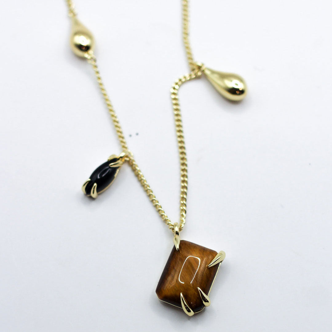 F+H Studios | It's Complicated Necklace | 18k Gold Plating + Tiger's Eye + Onyx - NASH + BANKS