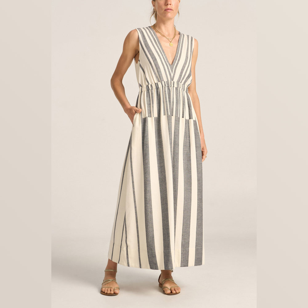 ILIO NEMA | Eirene Dress | Black and White Broken Stripe - NASH + BANKS