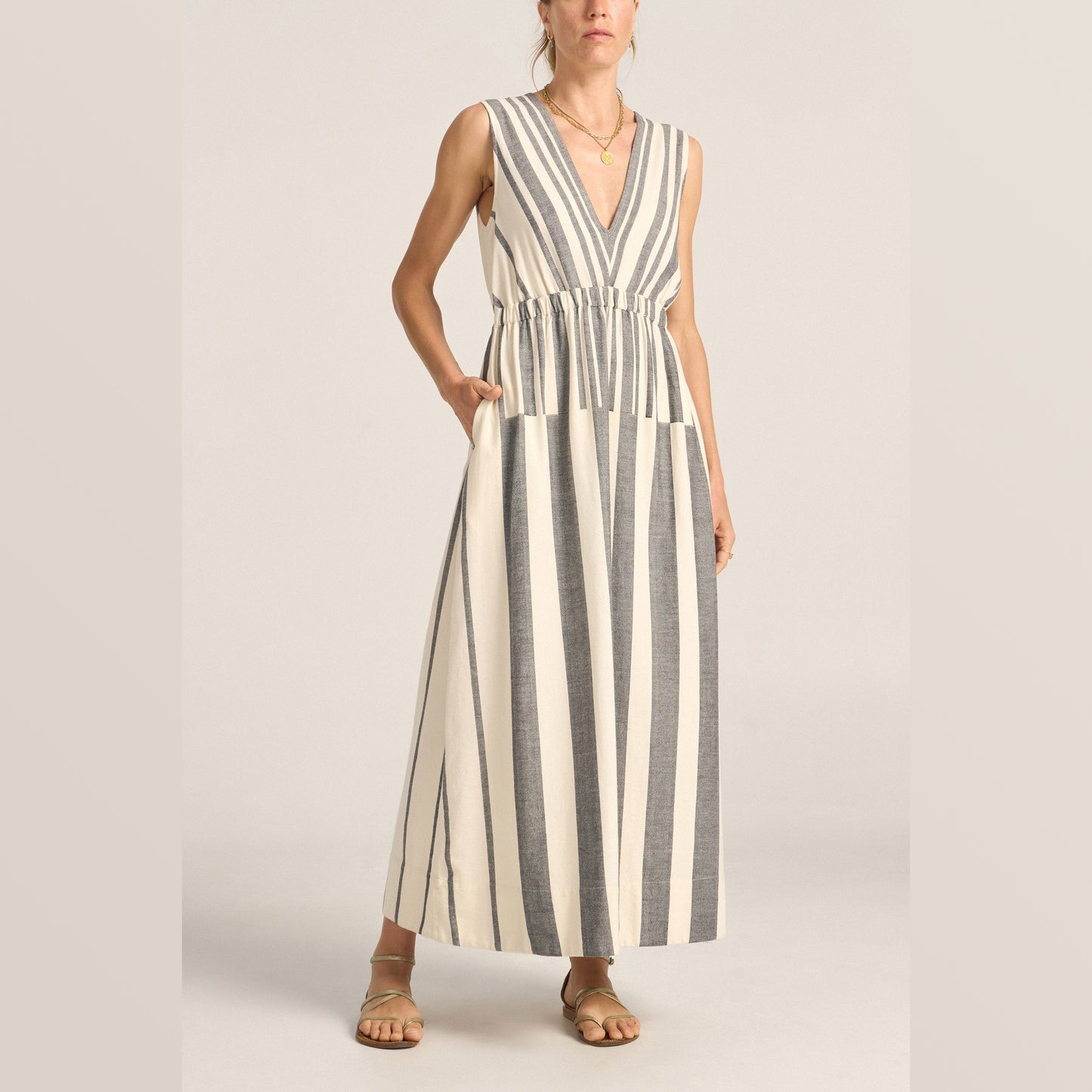 ILIO NEMA | Eirene Dress | Black and White Broken Stripe - NASH + BANKS