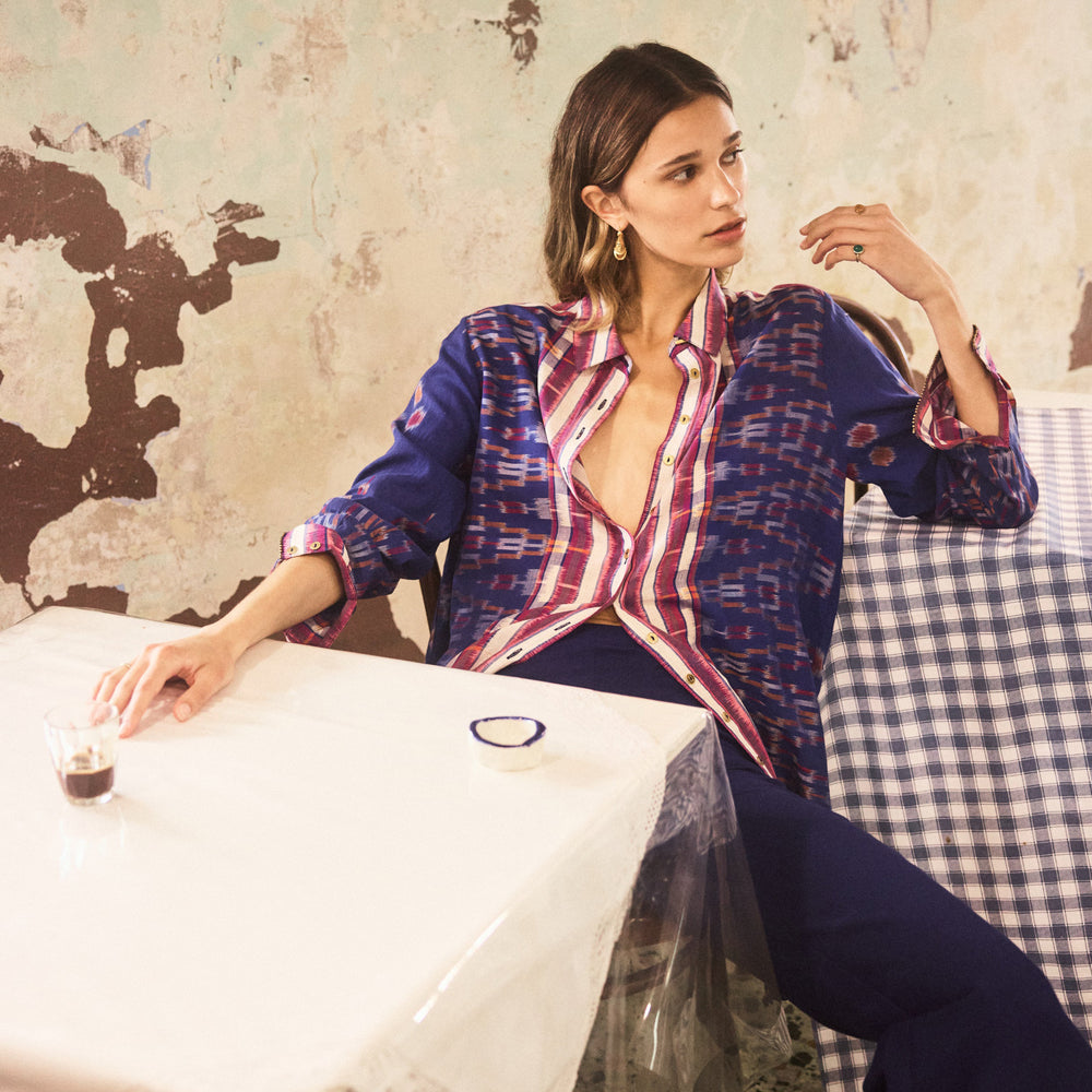 ILIO NEMA | Arion Shirt Dress | Ikat Scarf Print - NASH + BANKS