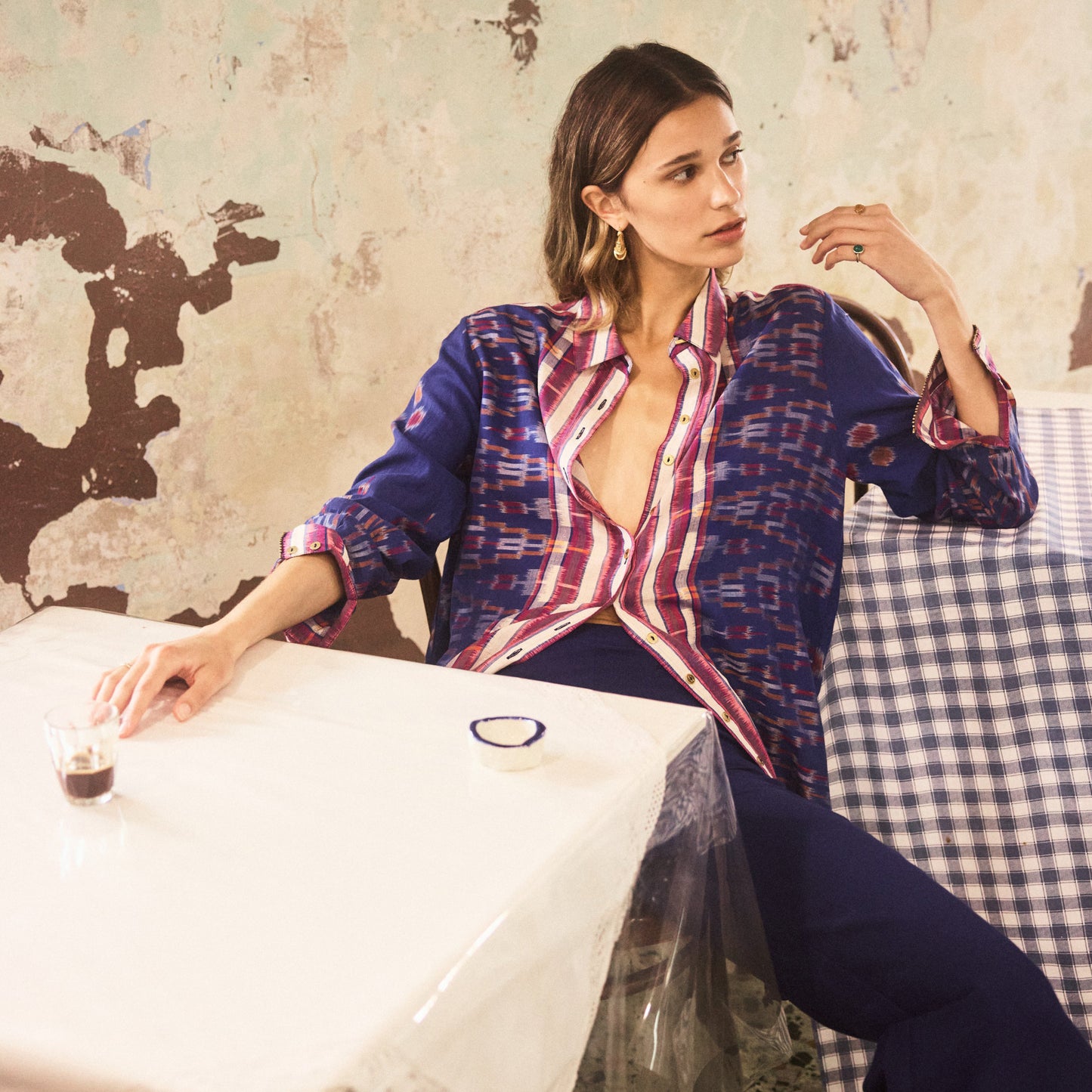 ILIO NEMA | Arion Shirt Dress | Ikat Scarf Print - NASH + BANKS