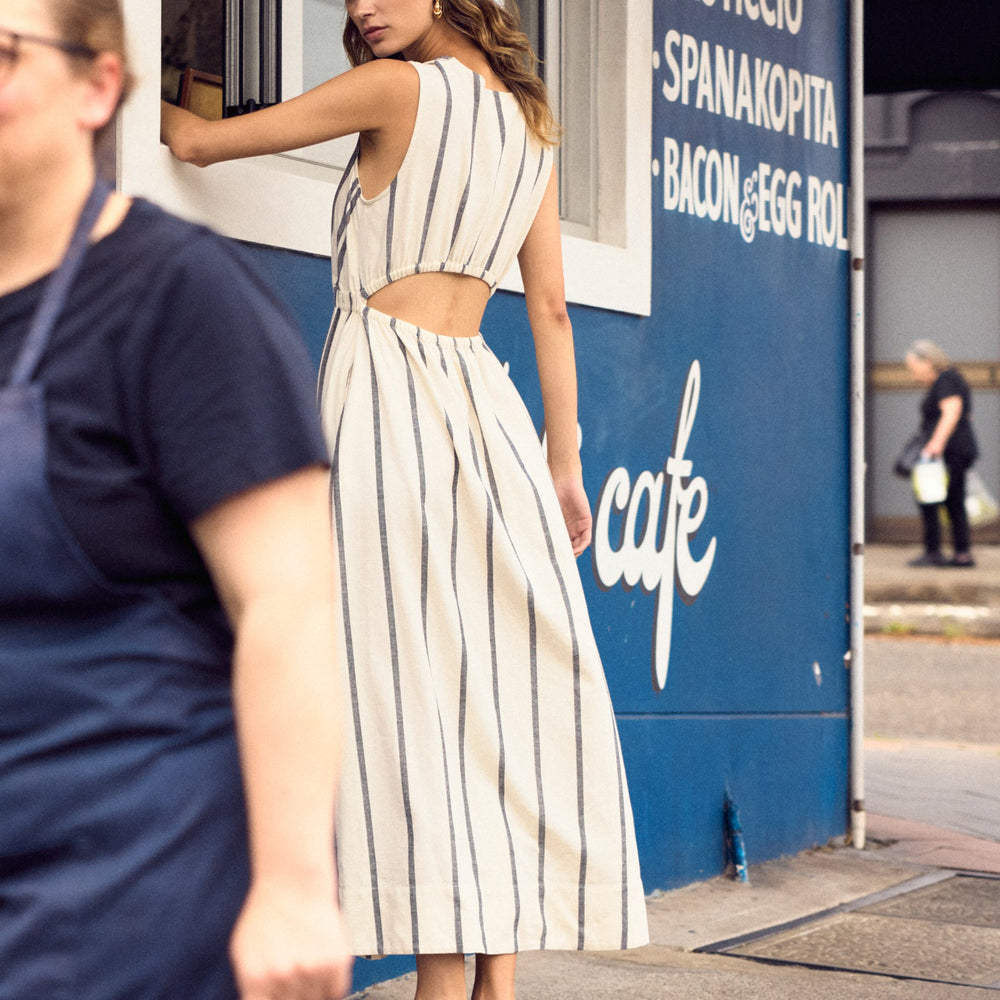 ILIO NEMA | Eirene Dress | Black and White Broken Stripe - NASH + BANKS