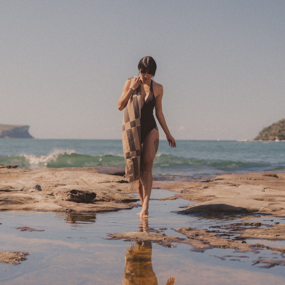 SAARDE | Karo Turkish Beach Towel - NASH + BANKS | Natural