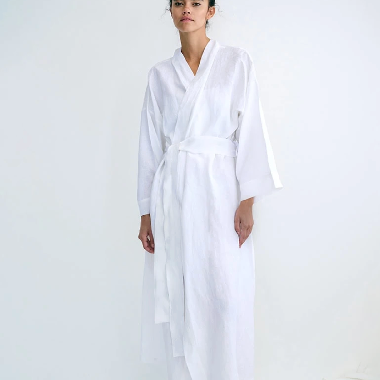 Mungo Textiles | The Linen Kimono Gown - NASH + BANKS | White