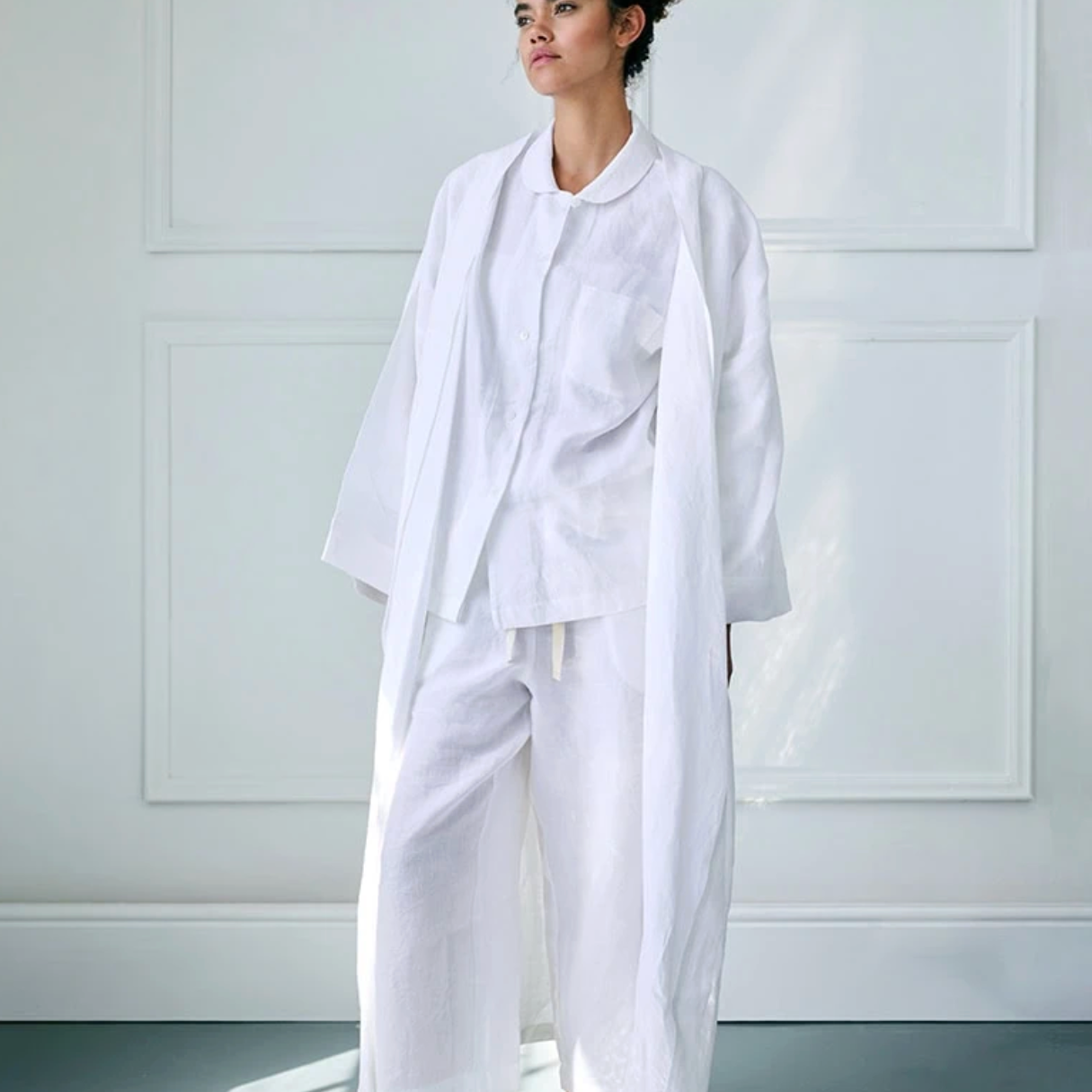 Mungo Textiles | The Linen Kimono Gown - NASH + BANKS | White