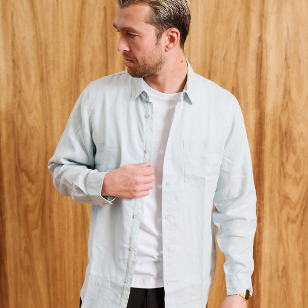 Mr Simple | Linen Long Sleeve Shirt | Misty Blue - NASH+BANKS