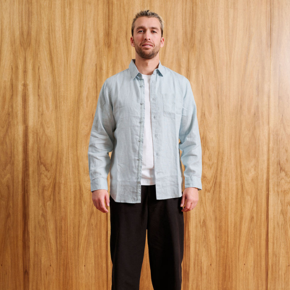 Mr Simple | Linen Long Sleeve Shirt | Misty Blue - NASH+BANKS