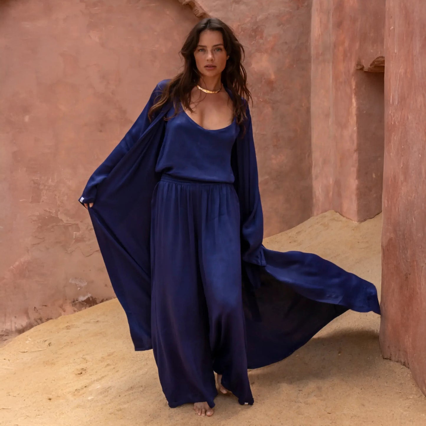 Brahmaki | Midnight Mystery | EcoVero Satin Maxi Kaftan - NASH+BANKS