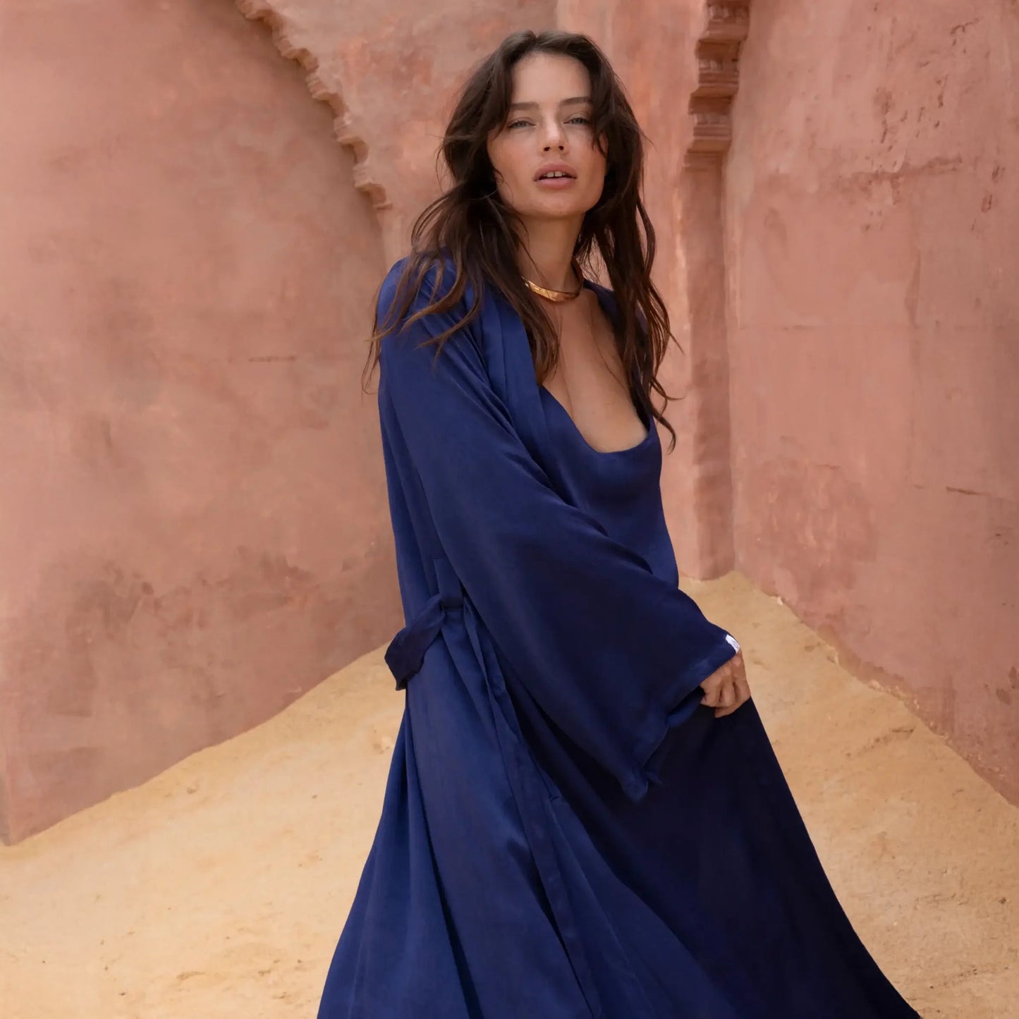 Brahmaki | Midnight Mystery | EcoVero Satin Maxi Kaftan - NASH+BANKS