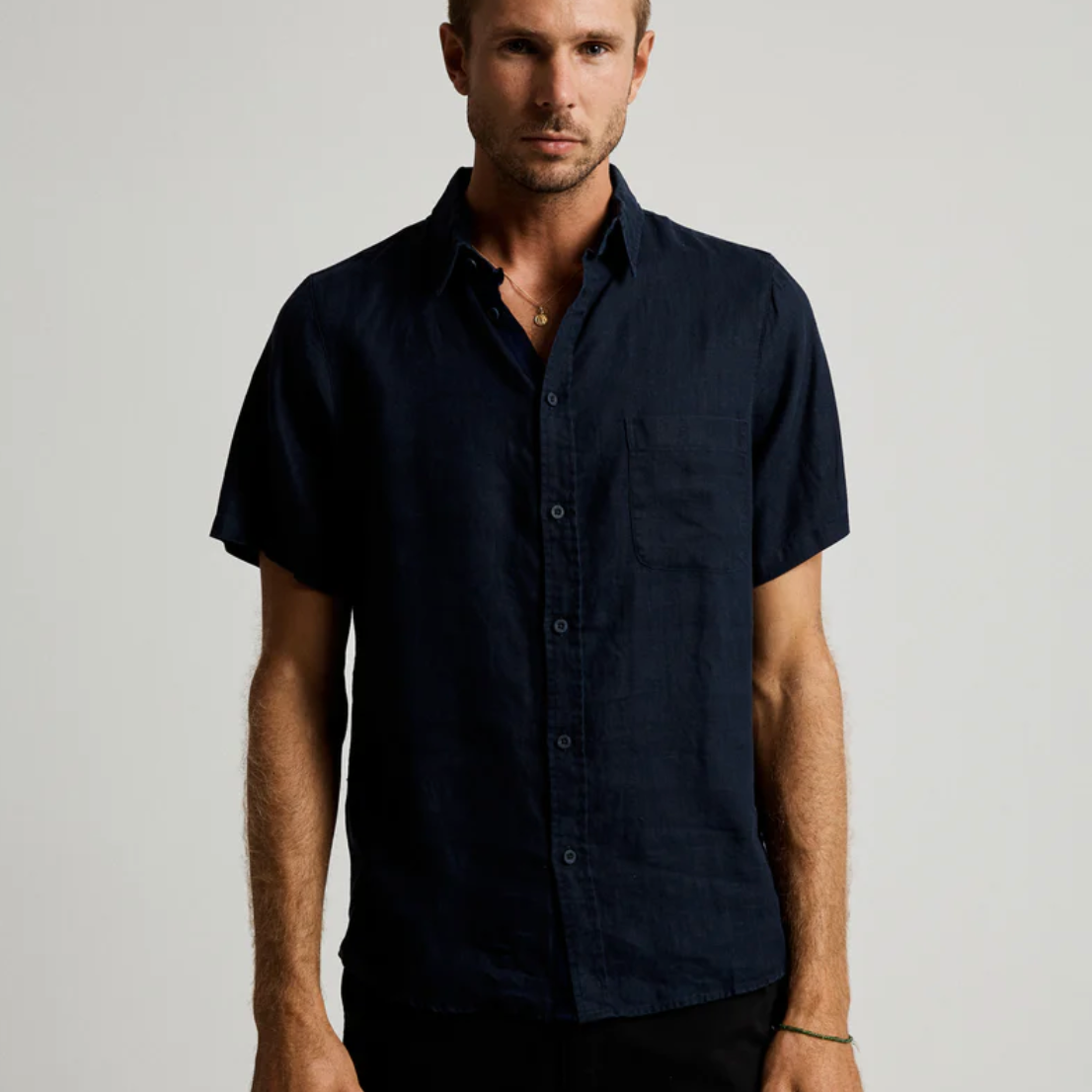 Mr Simple | Linen Short Sleeve Shirt - NASH + BANKS | Navy