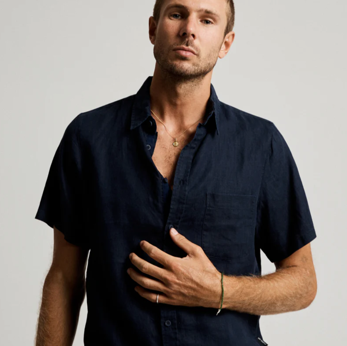 Mr Simple | Linen Short Sleeve Shirt - NASH + BANKS | Navy