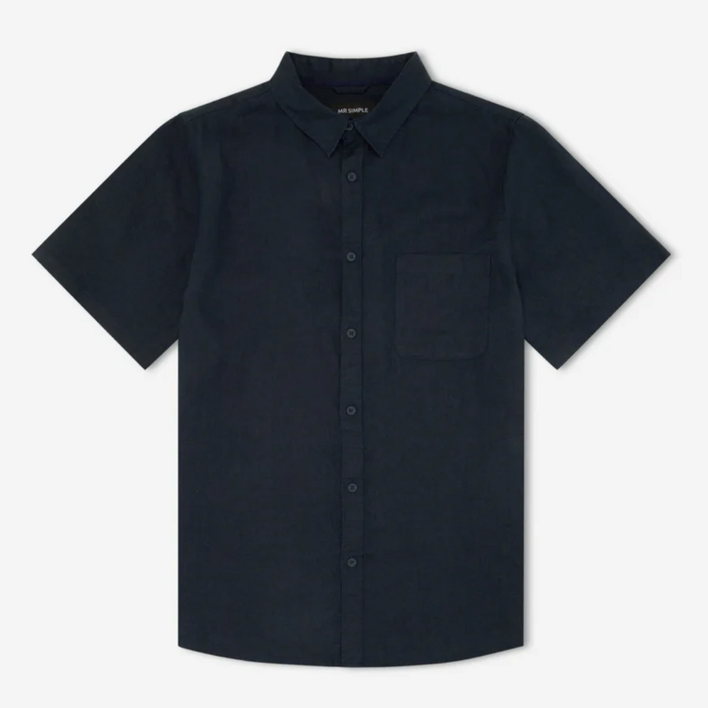 Mr Simple - Linen Short Sleeve Shirt | Navy