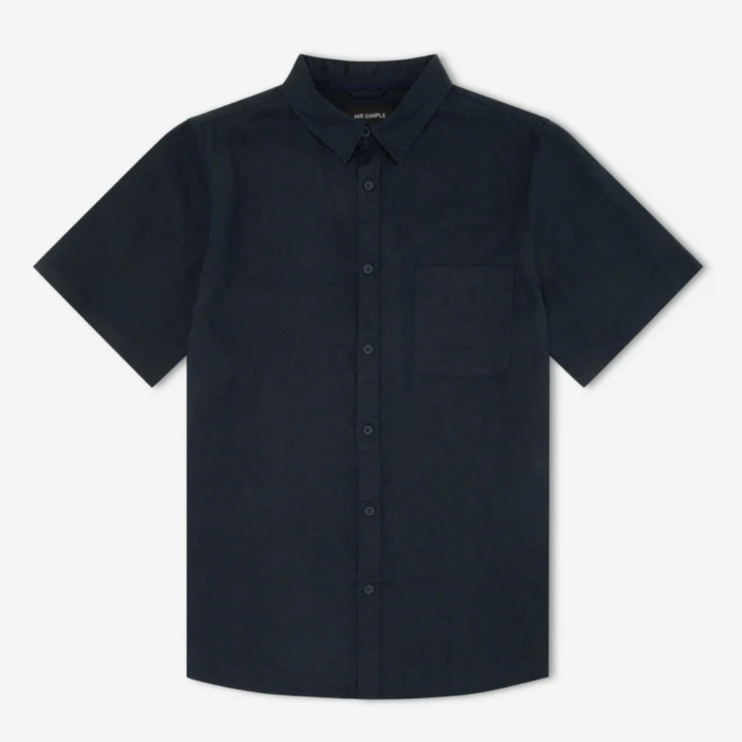 Mr Simple - Linen Short Sleeve Shirt | Navy