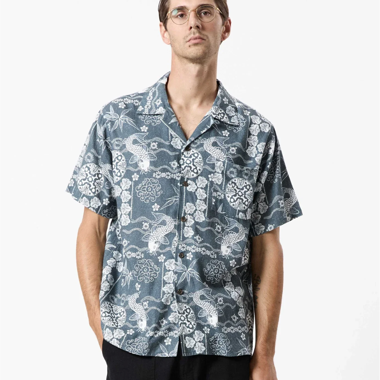 Mr Simple Koi Bowler Shirt | Indigo