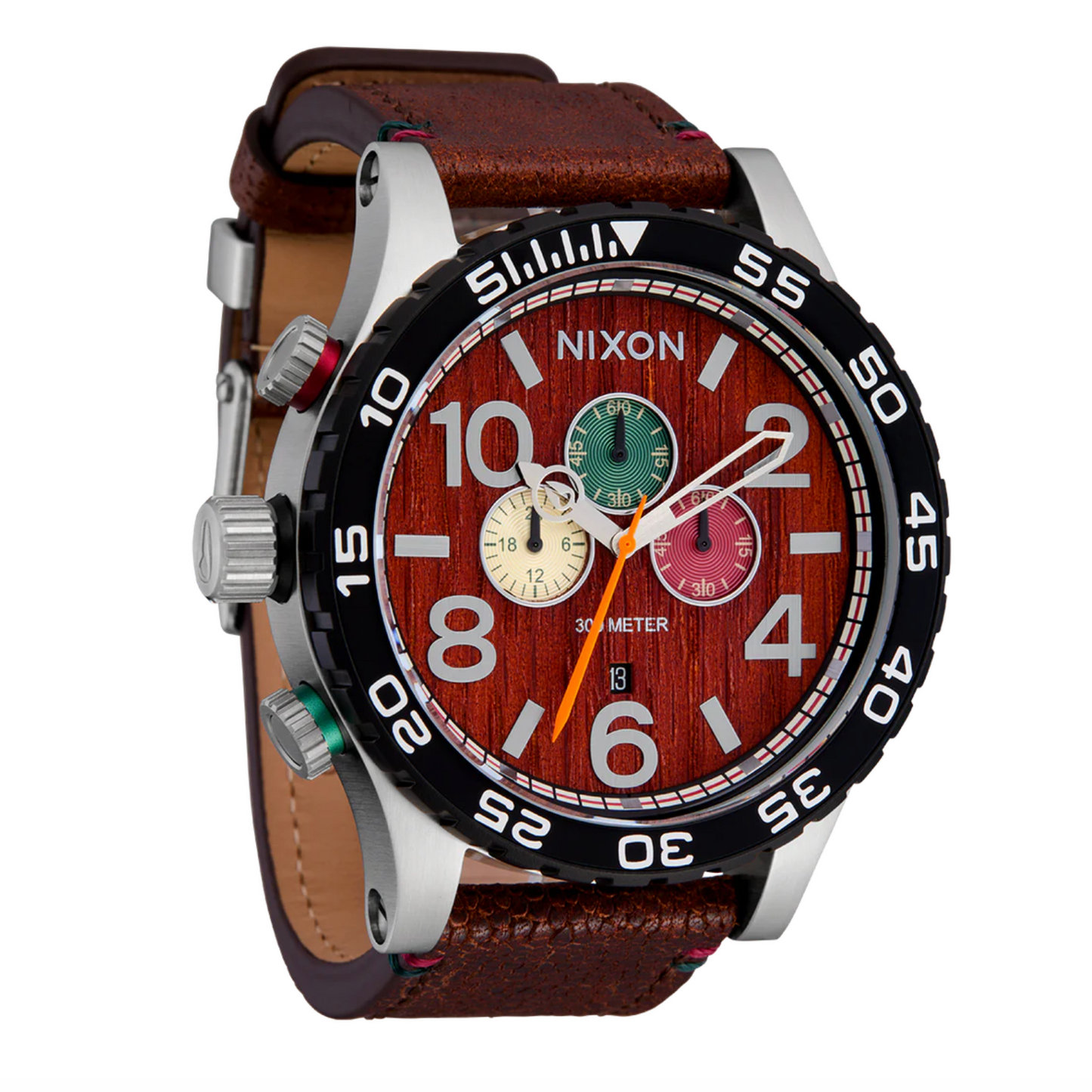 NIXON - 51-30 Chrono Leather | Silver / Rosewood / Chocolate | Mens Watch