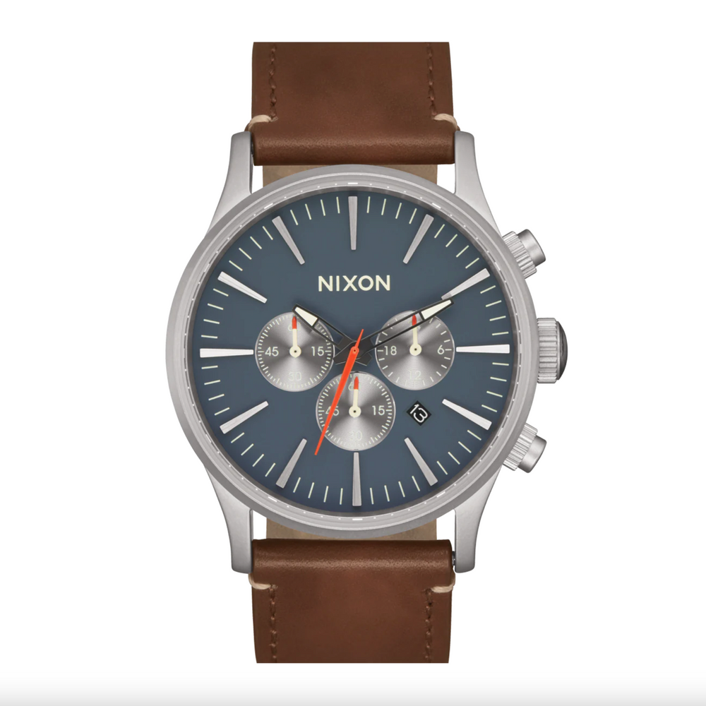 NIXON - Sentry Chrono Leather Watch | Lt Gunmetal / Basalt / Sienna