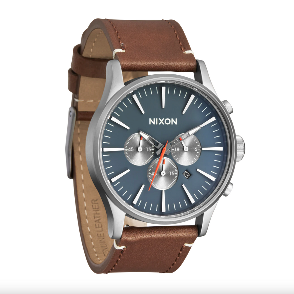 NIXON - Sentry Chrono Leather Watch | Lt Gunmetal / Basalt / Sienna