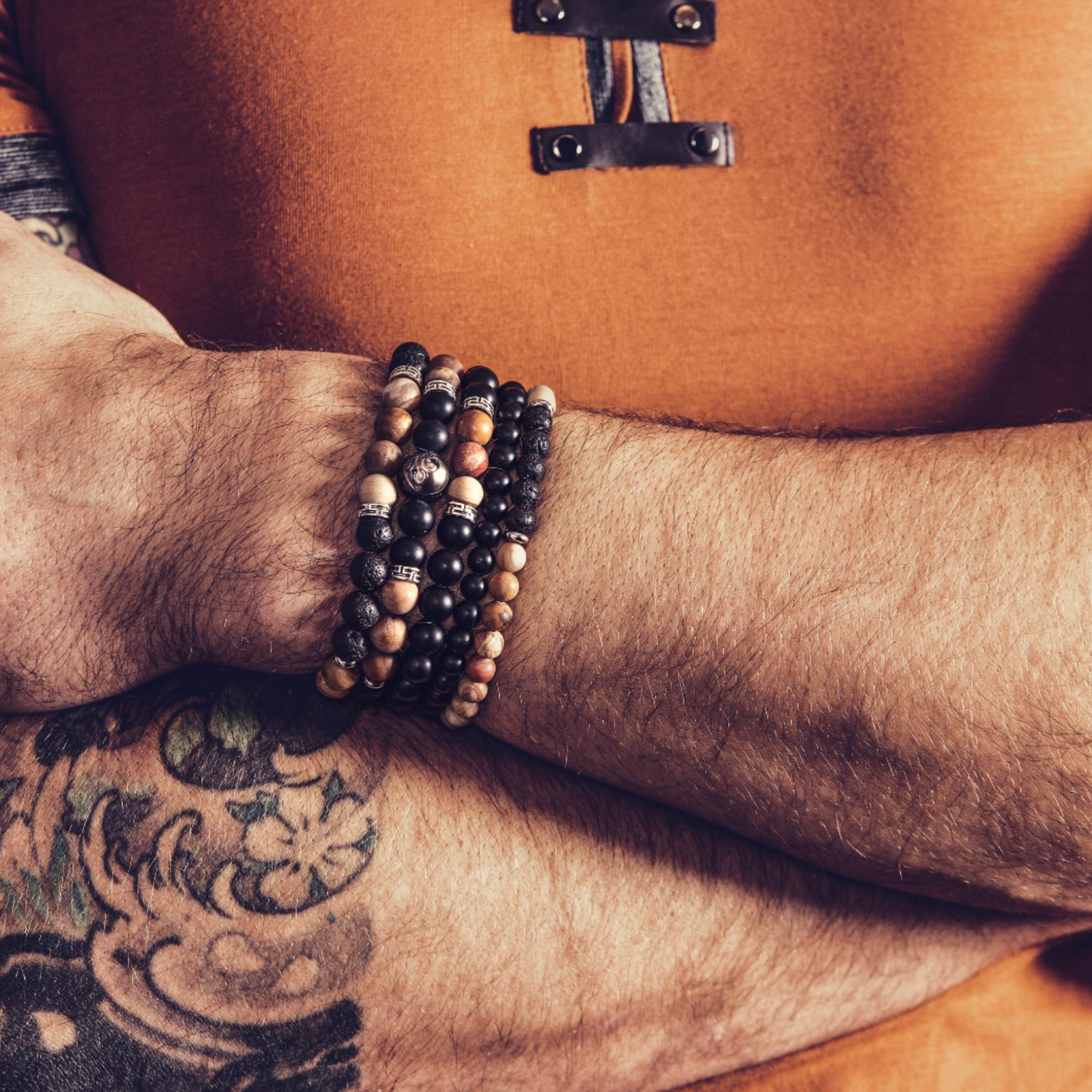IKOBA | Two-Tone Natural Stone Bracelet | Petrified Wood